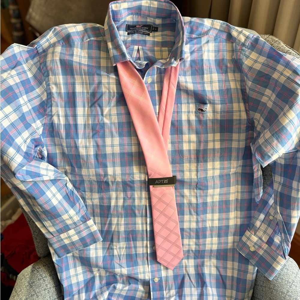 Vineyard Vines Blue and Pink Plaid Dress Shirt